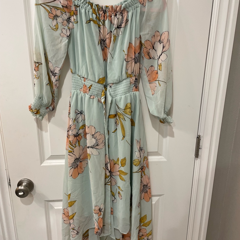 Lux Mint Floral Long Sleeve Dress